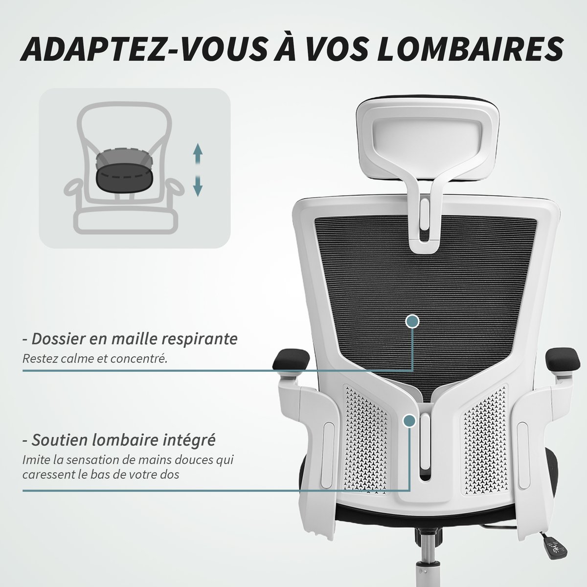 Chaise de bureau Polyester Noir noir et blanc, HOMCOM