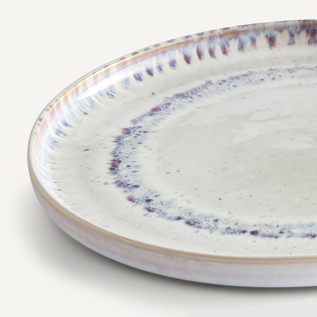 Lot 4 assiettes plates grès émail réactif, Traba blanc, AM.PM