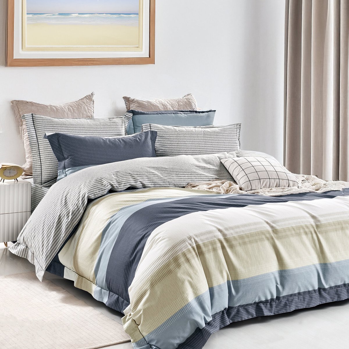 Parure housse de couette taie à volant coton, Layera multicolore, C DESIGN HOME TEXTILE