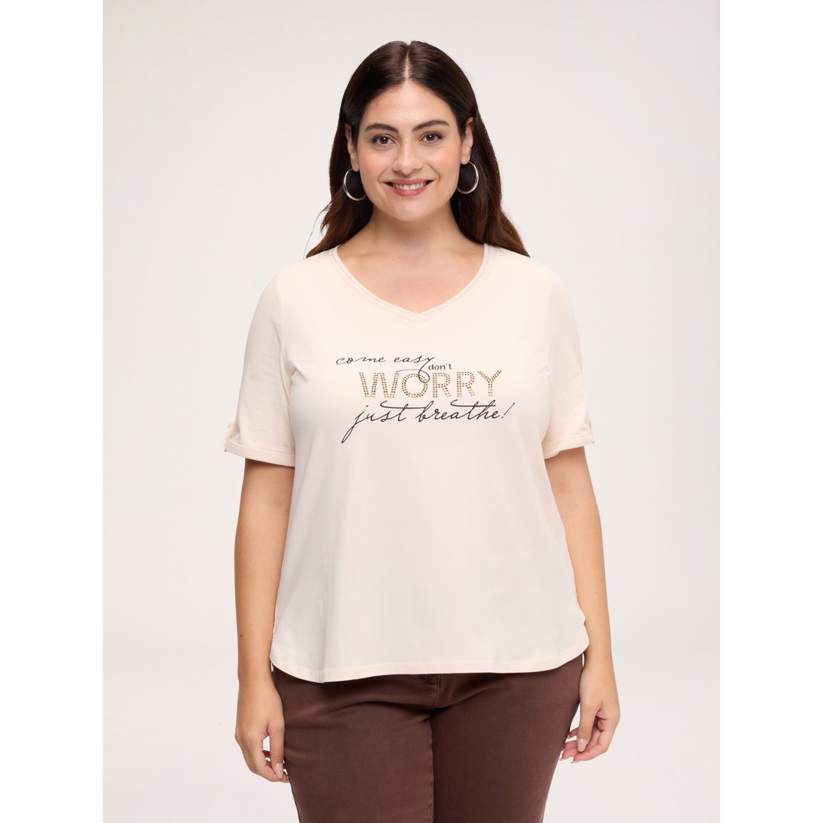 T-shirt avec inscription motivante beige, FIORELLA RUBINO