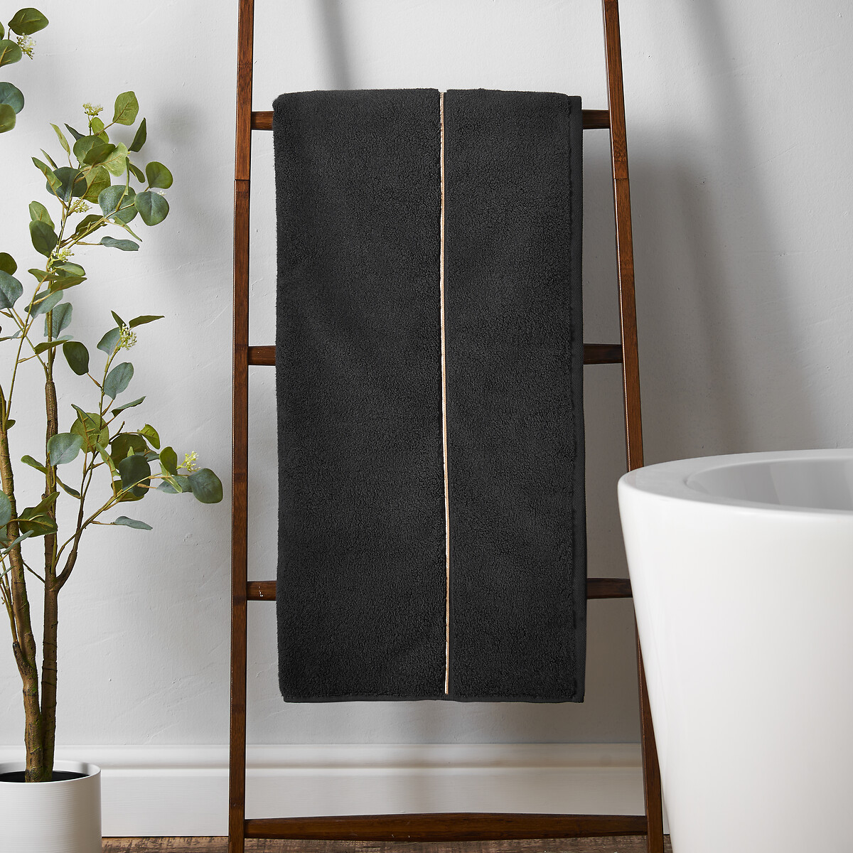 Zero Twist Satin Stitch Cotton Bath Sheet black, BIANCA FINE LINENS