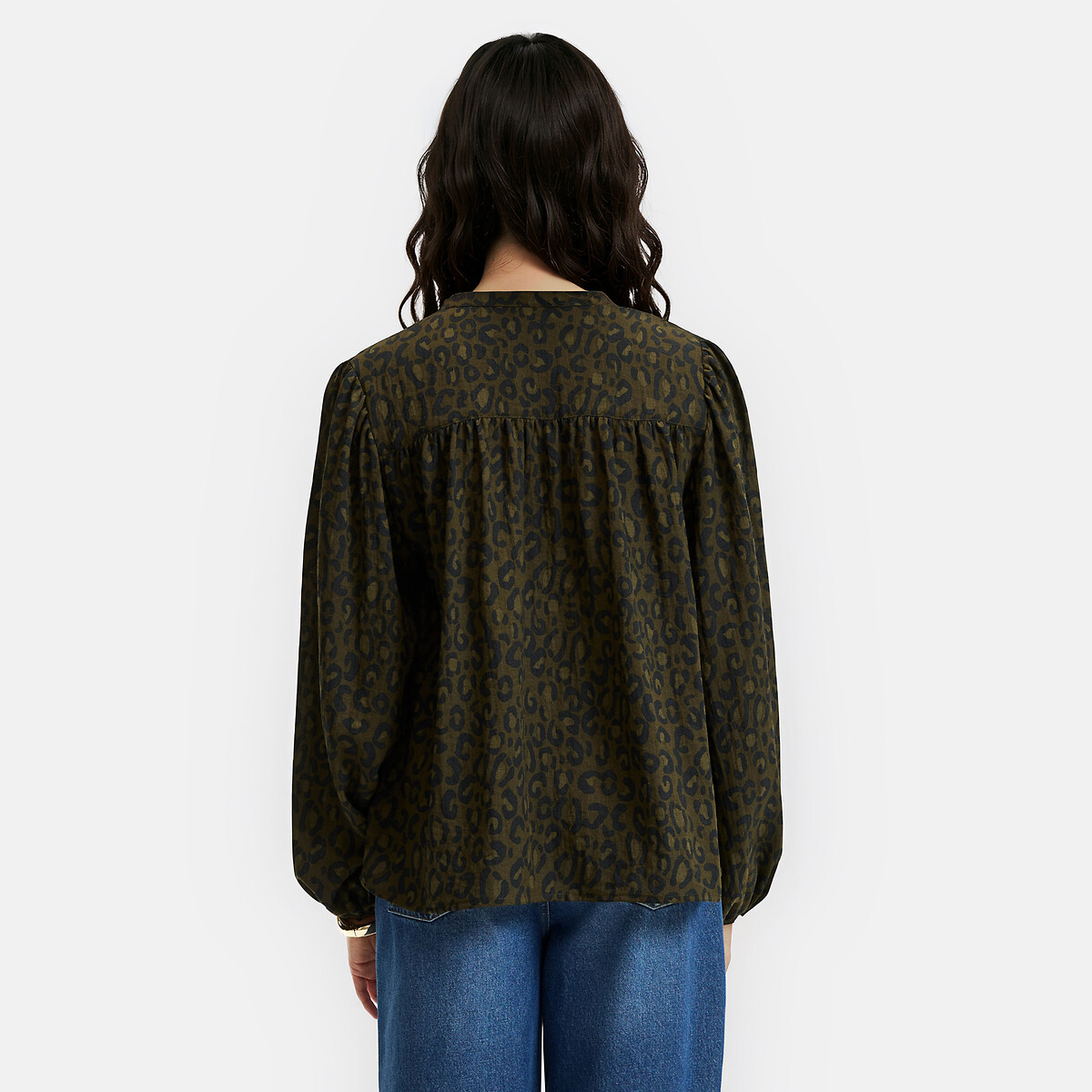 Oversize-Hemd mit Mao-Kragen und Leopardenmuster, Signature LISE leopardenprint/khaki, LA REDOUTE COLLECTIONS