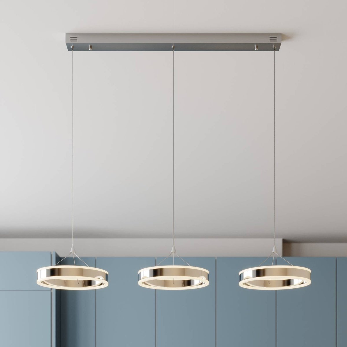 Suspension en métal moderneLED, Lyani chrome, blanc satiné, LUCANDE