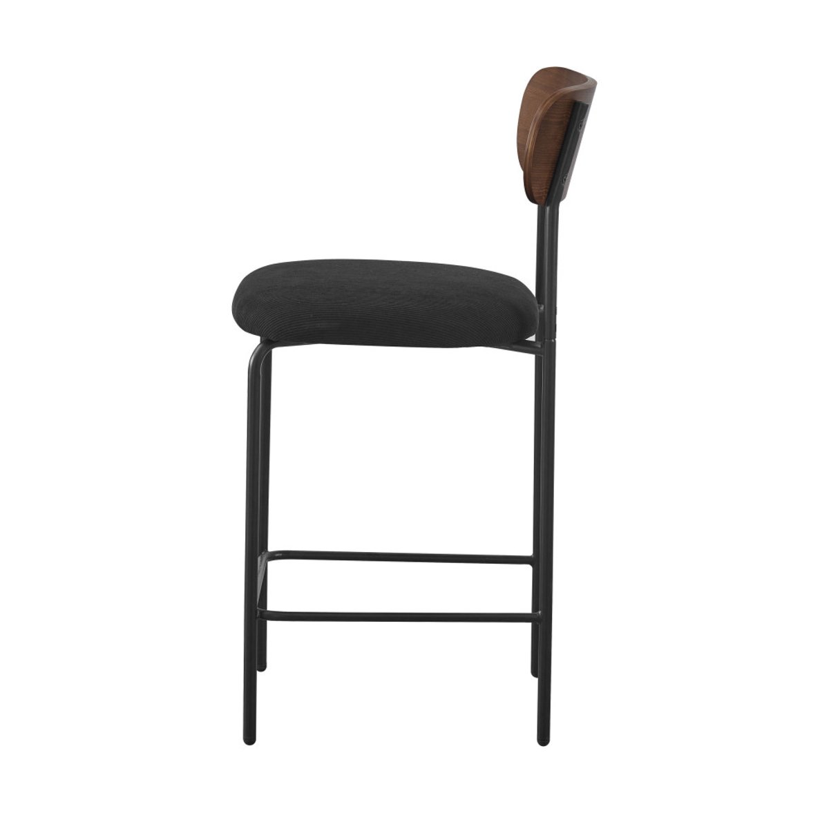 Lot de 2 chaises de bar bois foncé velours côtelé et métal H65cm- JESS noir, DRAWER
