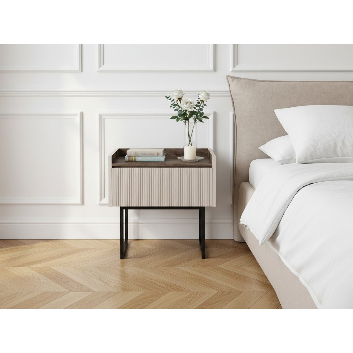 Table de chevet Panneaux de particules, LOUNA beige, BOBOCHIC