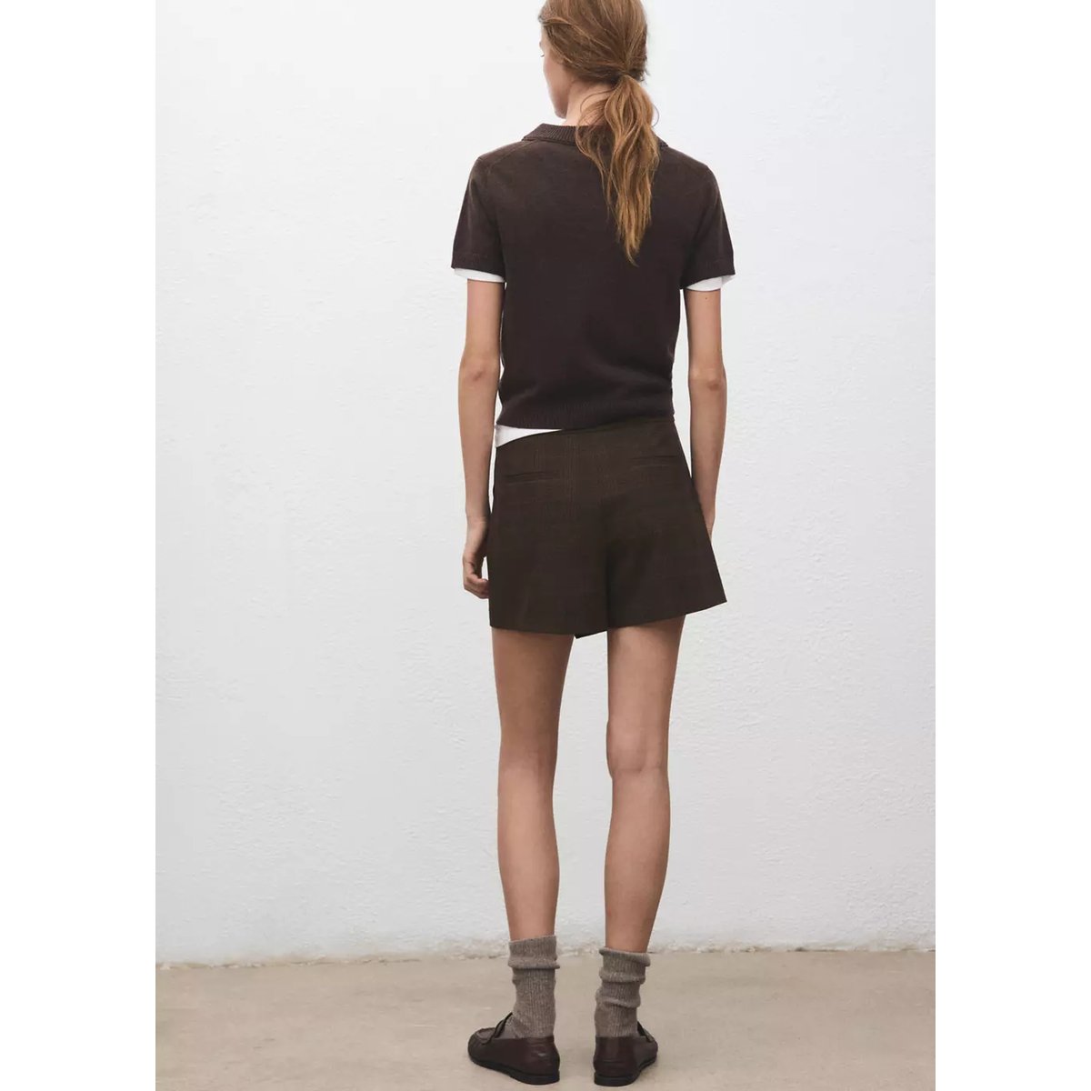 Jupe asymétrique carreaux marron, MANGO