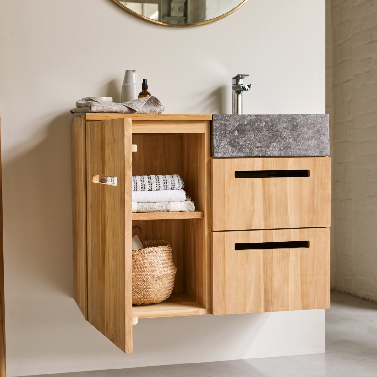 Meuble Salle De Bain en Teck massif, LINE naturel, TIKAMOON