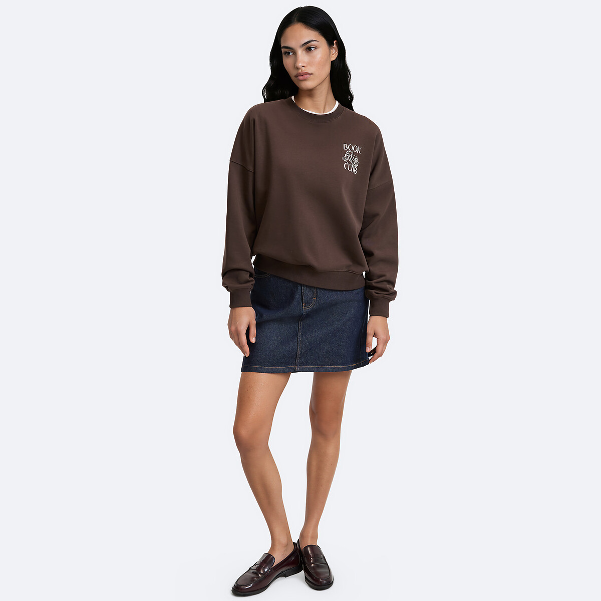 Book Club Graphic Cotton Crew Neck Sweatshirt brown, LA REDOUTE COLLECTIONS
