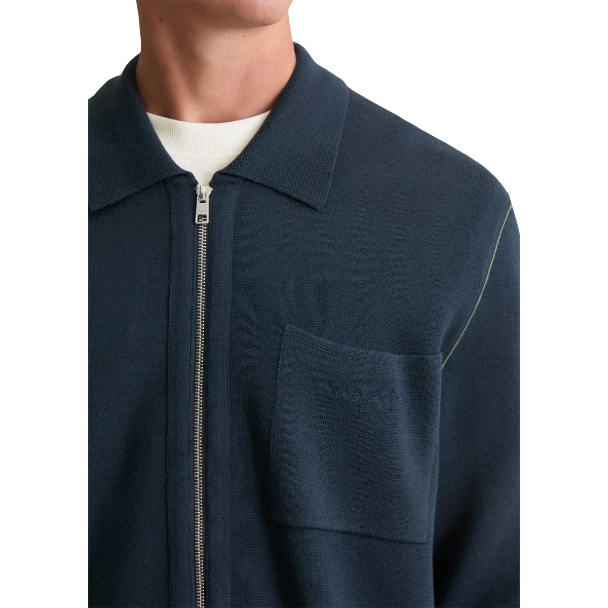Veste en tricot loose avec fermeture éclair et col polo bleu foncé, MARC O’POLO DENIM