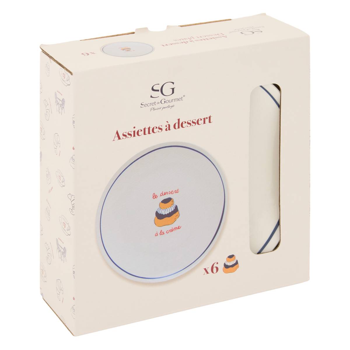 Lot de 6 assiettes dessert Fra ronde D.19cm bleu modèle b, ATMOSPHERA
