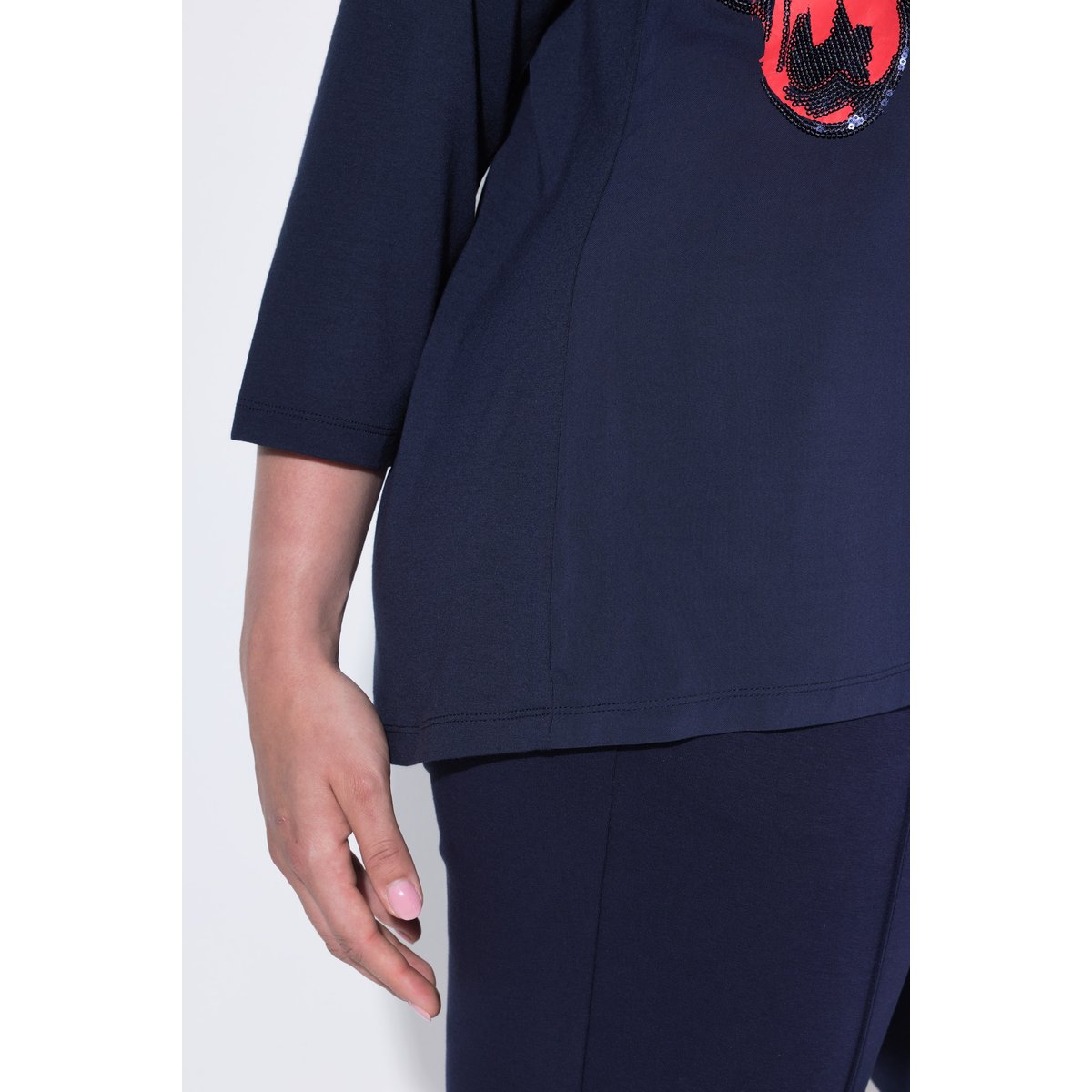 T-shirt oversize à col rond et manches 3/4 marine, ULLA POPKEN