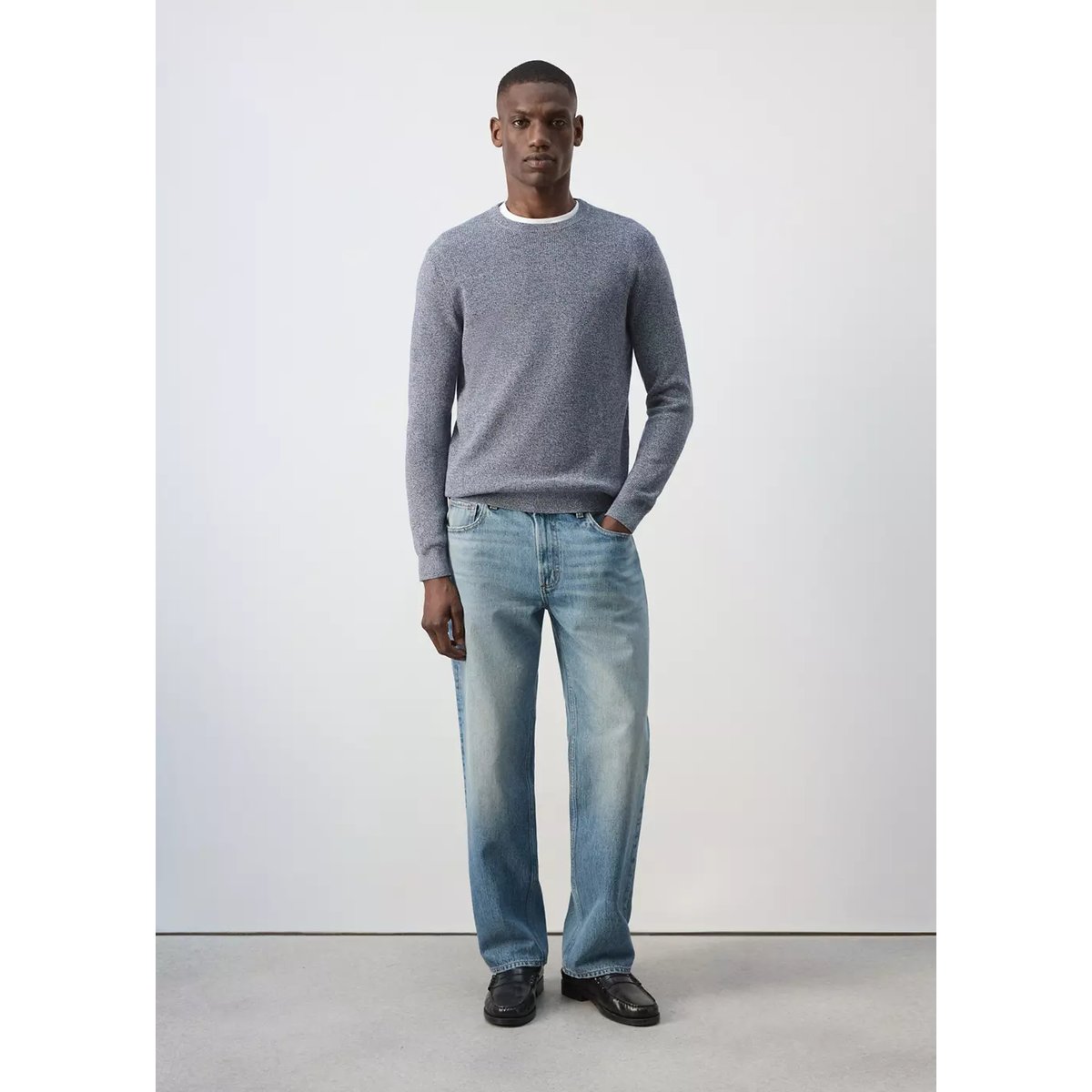 Jersey 100 % coton en maille fine côtelée bleu, MANGO MAN