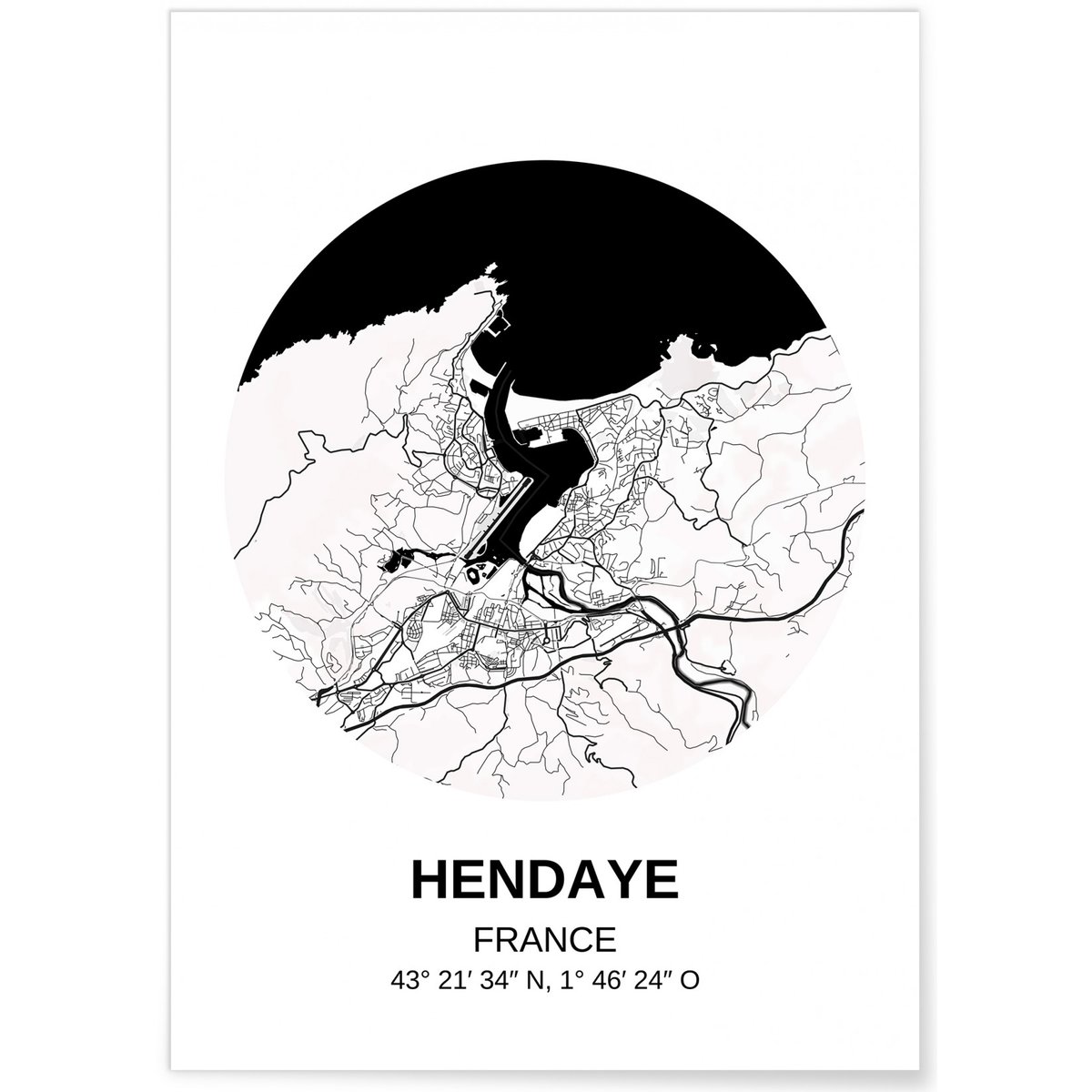 Affiche Carte Hendaye blanc, L'AFFICHERIE