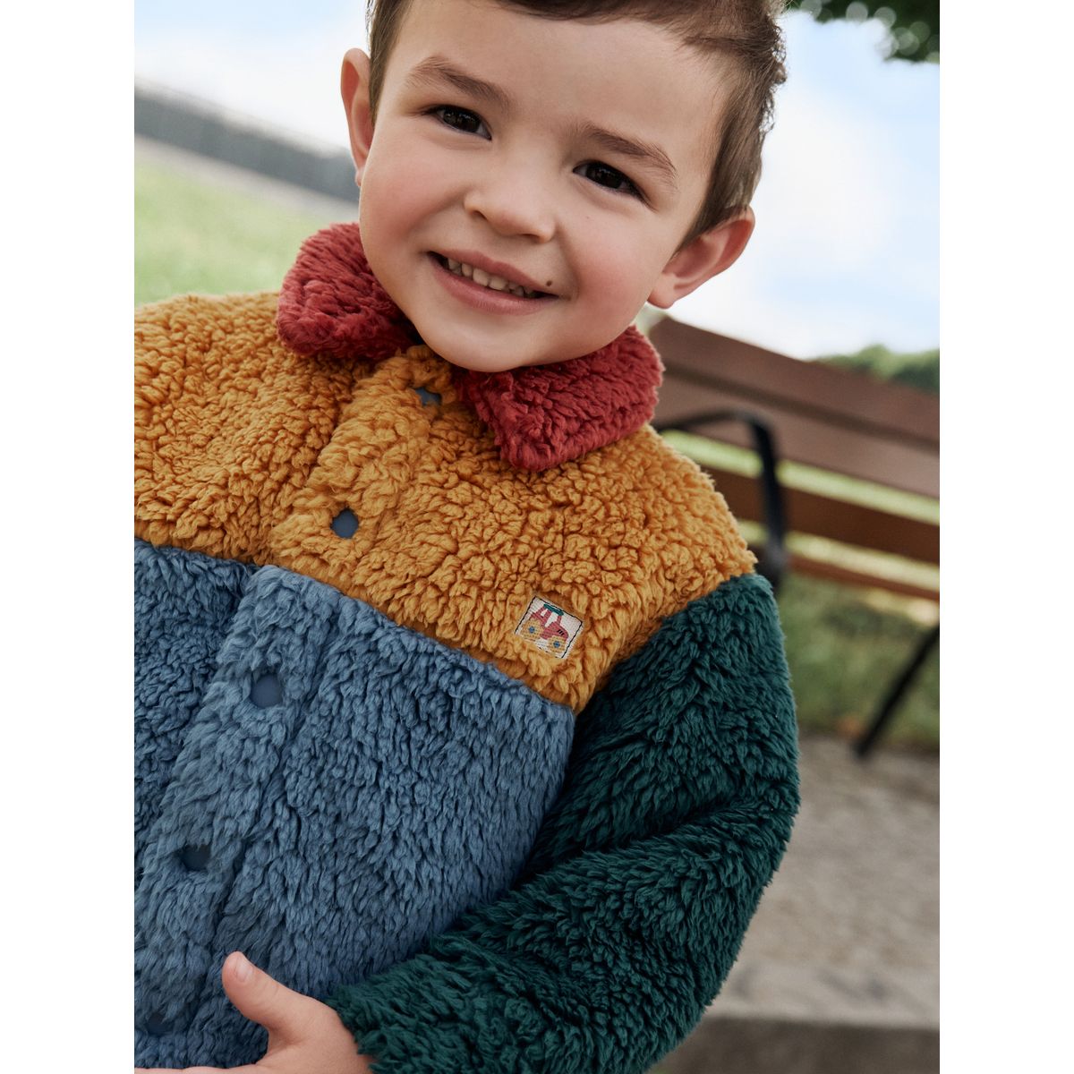 Veste-chemise en polaire aspect mouton bloc de couleurs bleu/jaune vif, NEXT