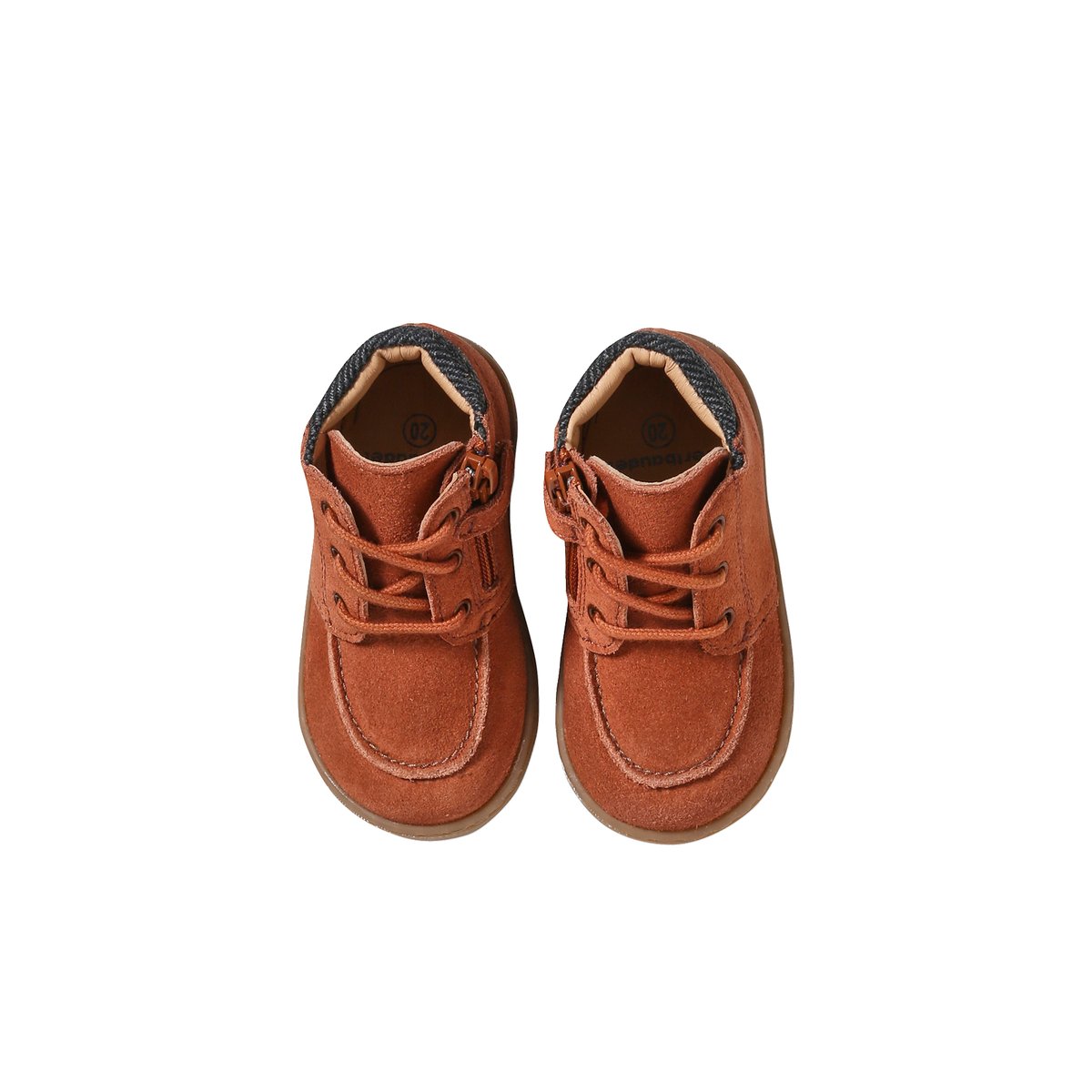 Bottines en cuir lacées et zippées bébé rouille, VERTBAUDET