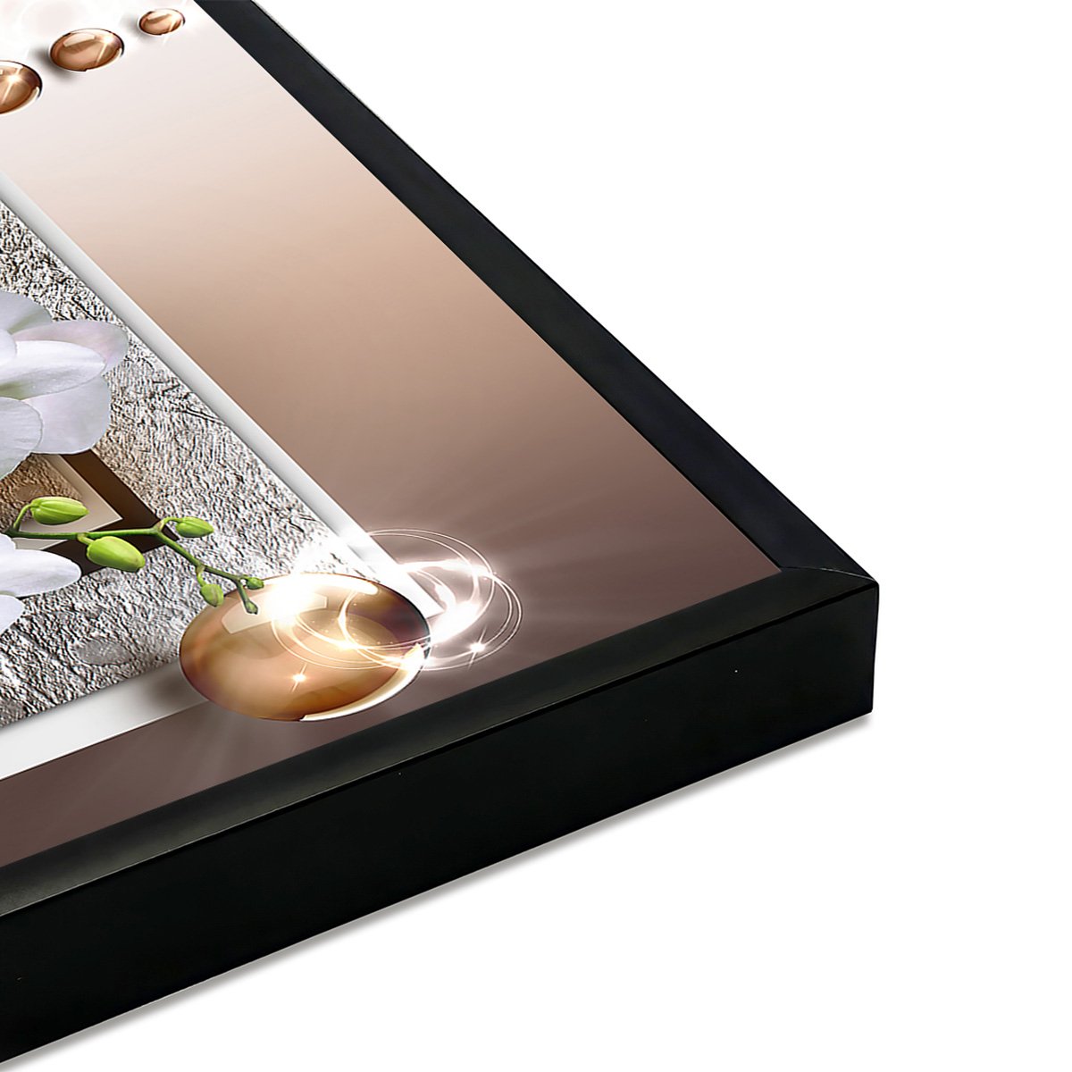 Affiche encadrée orchidées blanches zen affiche + cadre en métal - noir, HEXOA