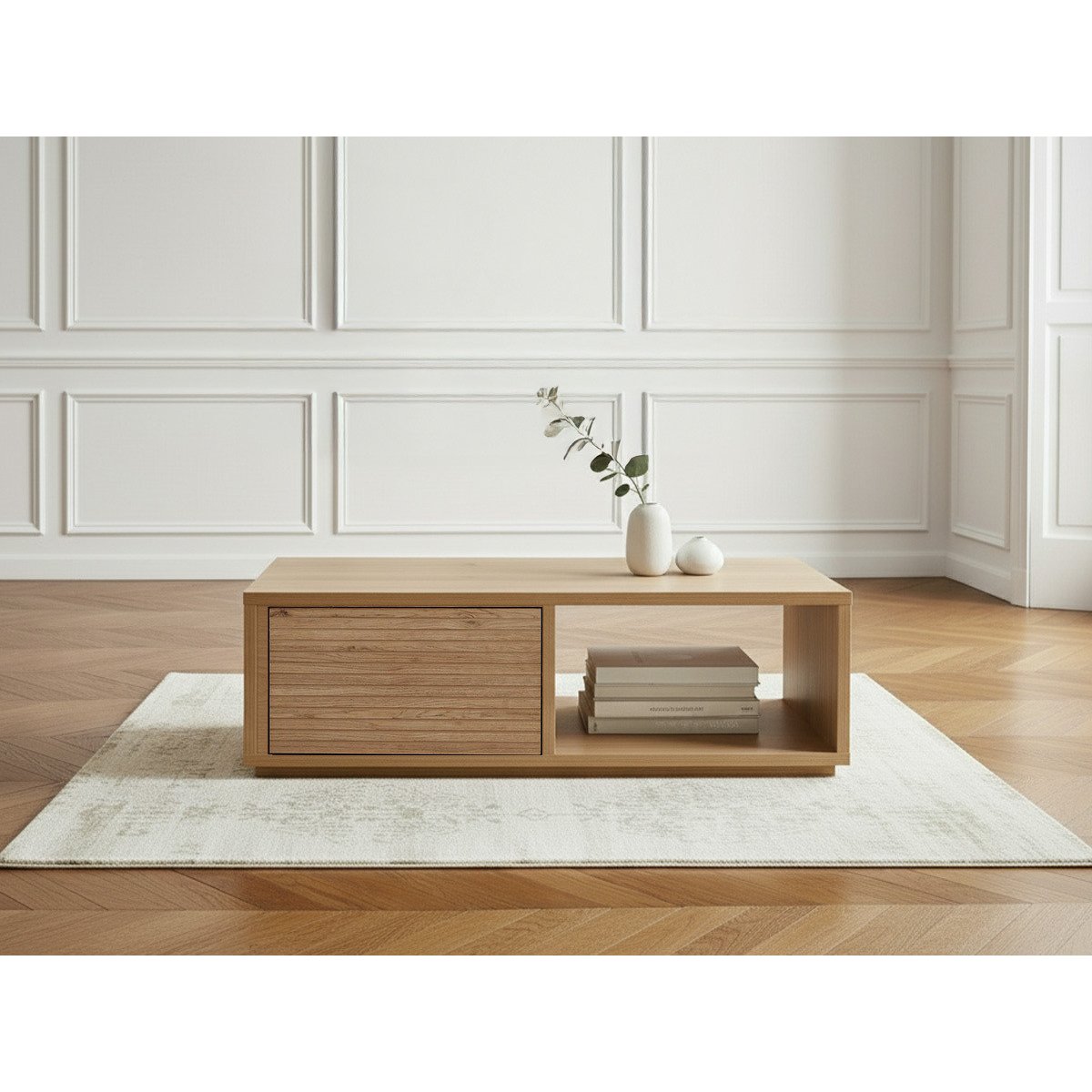 Table basse rectangulaire en panneaux de particules, FERRET marron foncé, BOBOCHIC