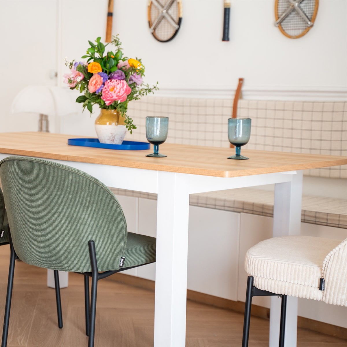 Table à manger extensible effet bois 6/8 personnes - LEXI bois et blanc, HOMIFAB