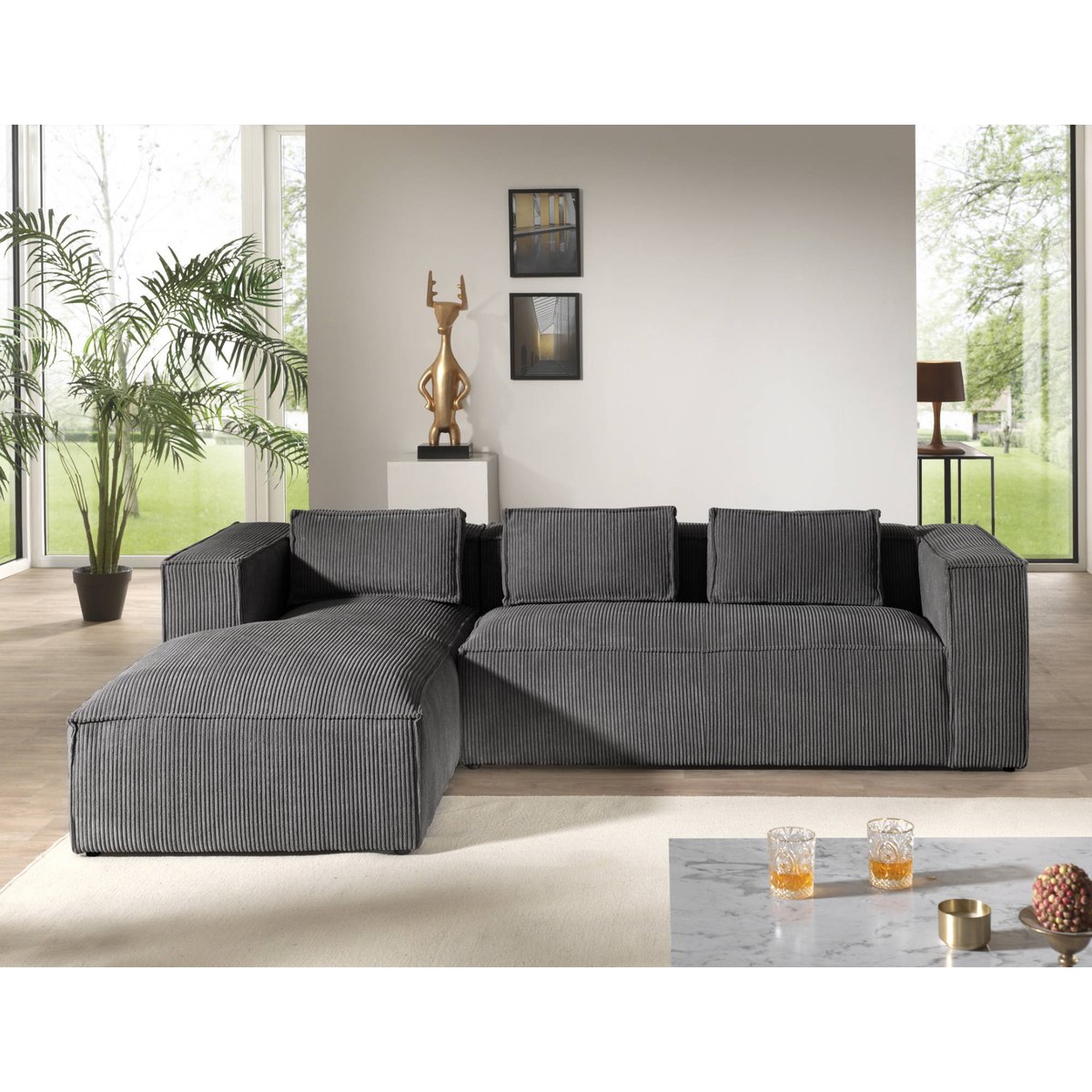 Canapé d'Angle gauche 4 places - STELLA gris foncé, BEST MOBILIER