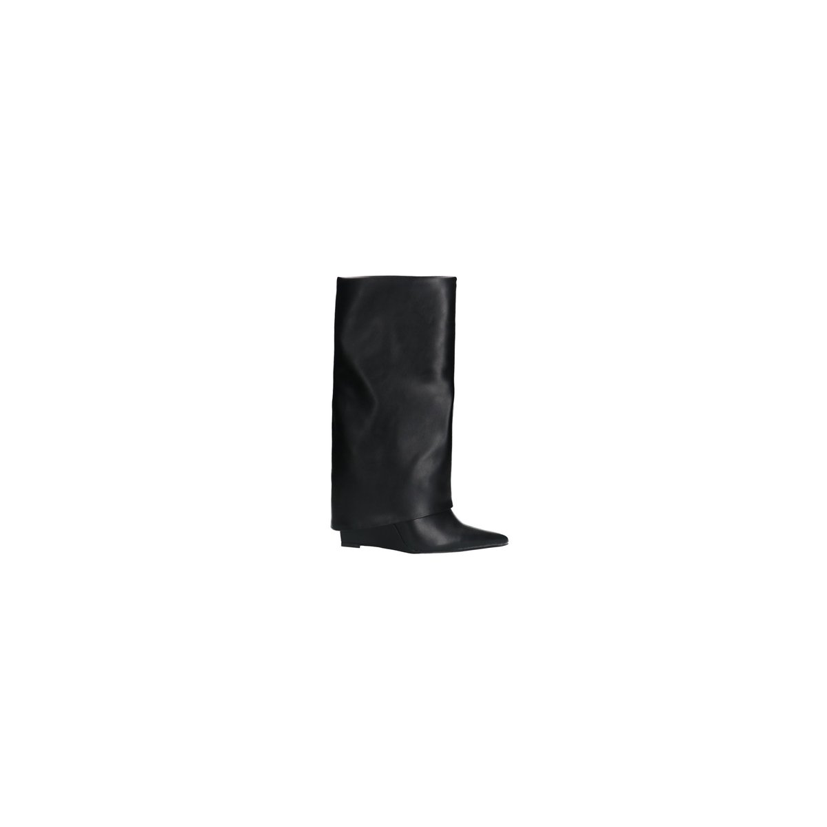 Bottes hautes à talon compensée en cuir à rabat noir, SACHA