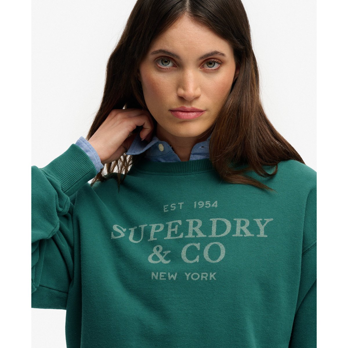 Sweatshirt Luxe Casual Coupe Décontractée vert pinède, SUPERDRY
