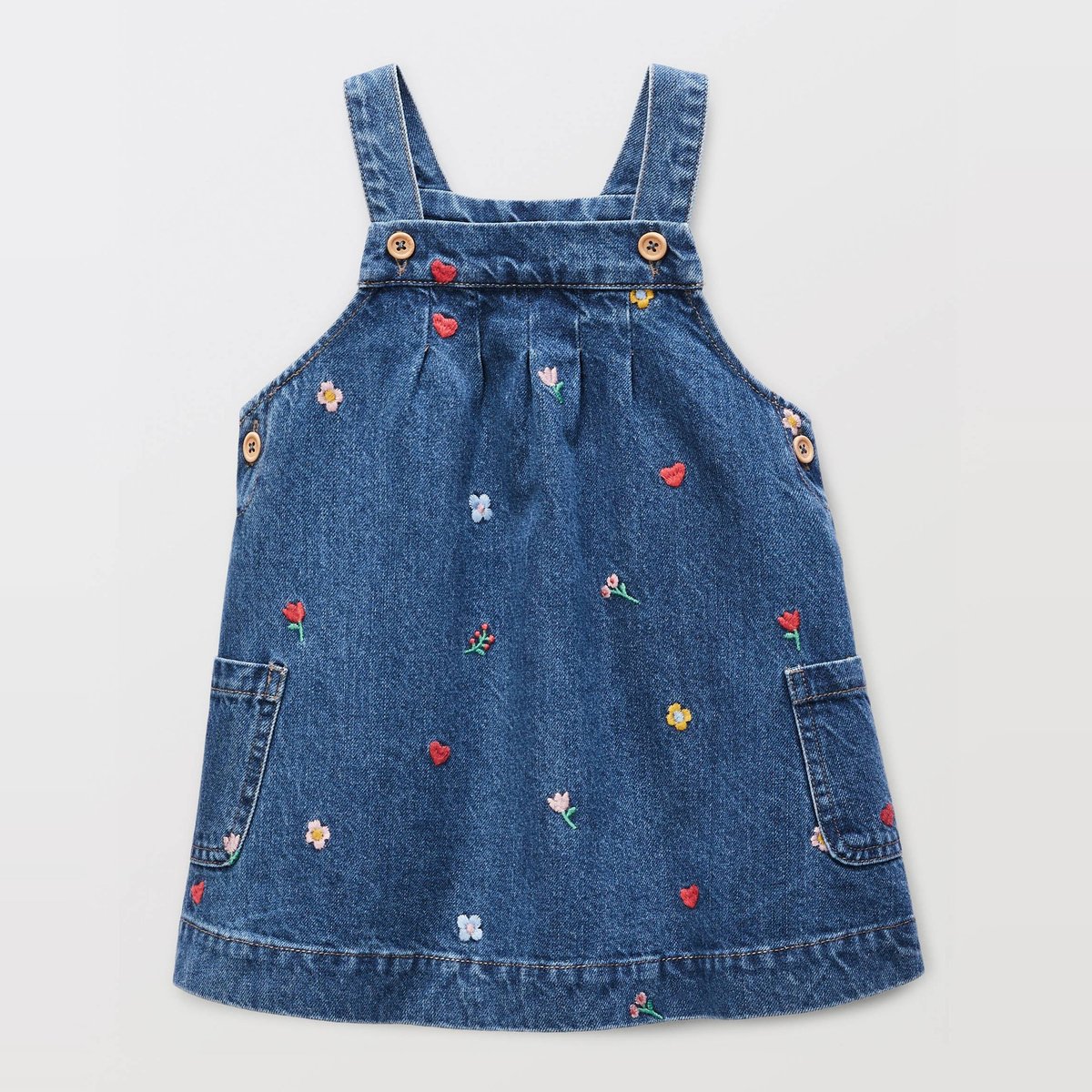 Robe brodée en coton BIO GOTS stone denim, BOUT'CHOU