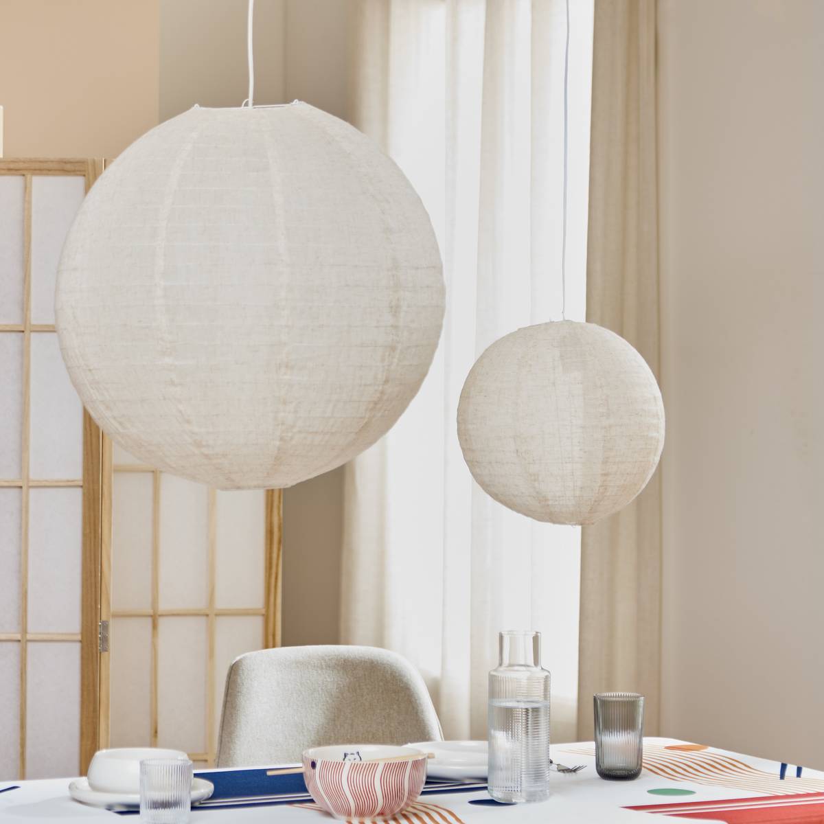 Lanterne boule en lin JORDY blanc, ATMOSPHERA