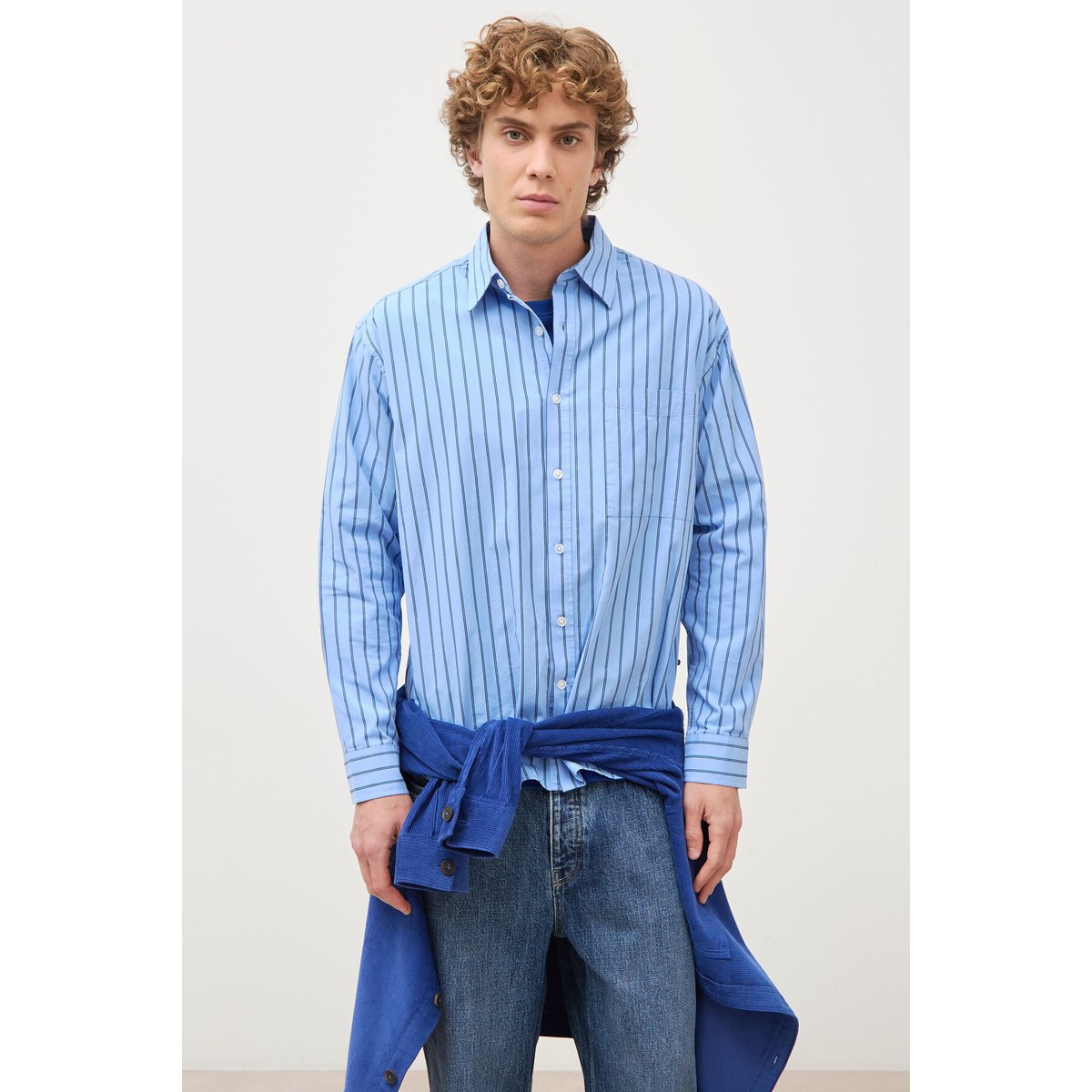 Chemise boyfriend en coton bleu ciel, BONOBO