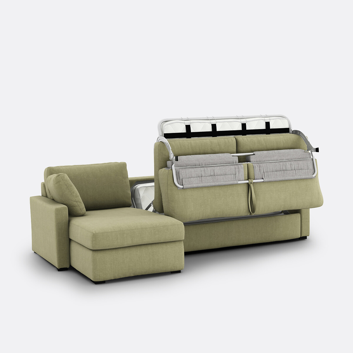 Canapé d'angle, convertible, 4 places, en coton et lin, mousse, TIMOR vert kaki, LA REDOUTE INTERIEURS