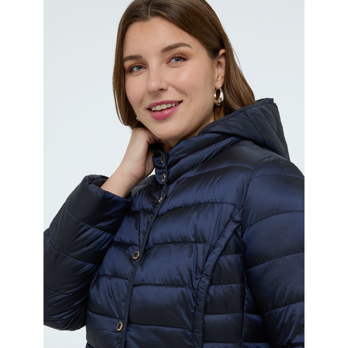 Veste matelassée rembourrée avec capuche amovible bleu, FIORELLA RUBINO