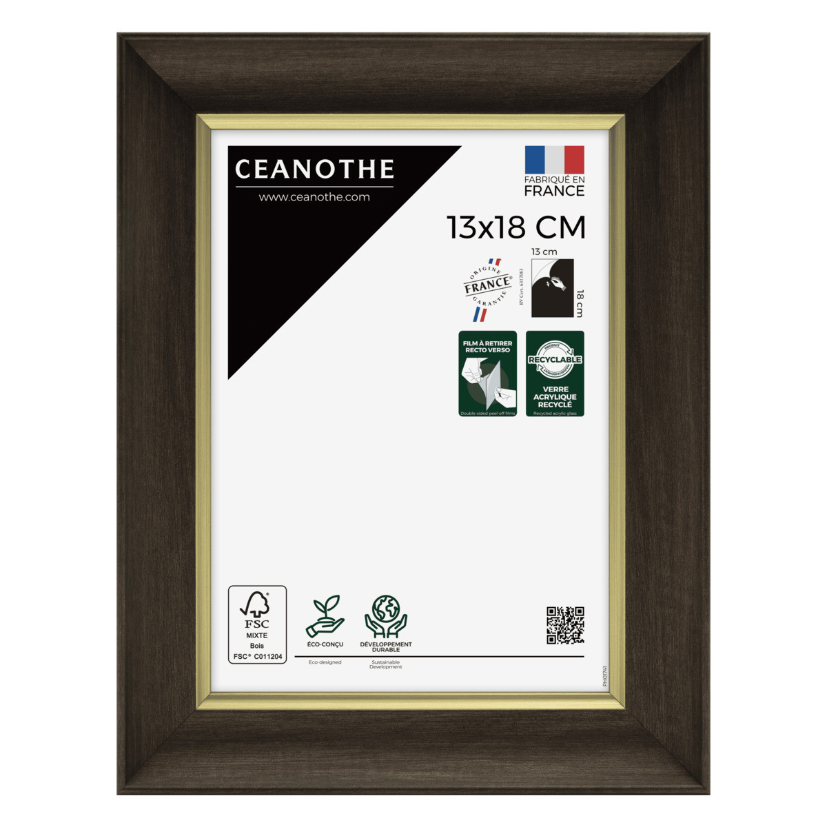 Cadre Photo Ébène Doré En Résine Recyclée LUNA marron, CEANOTHE