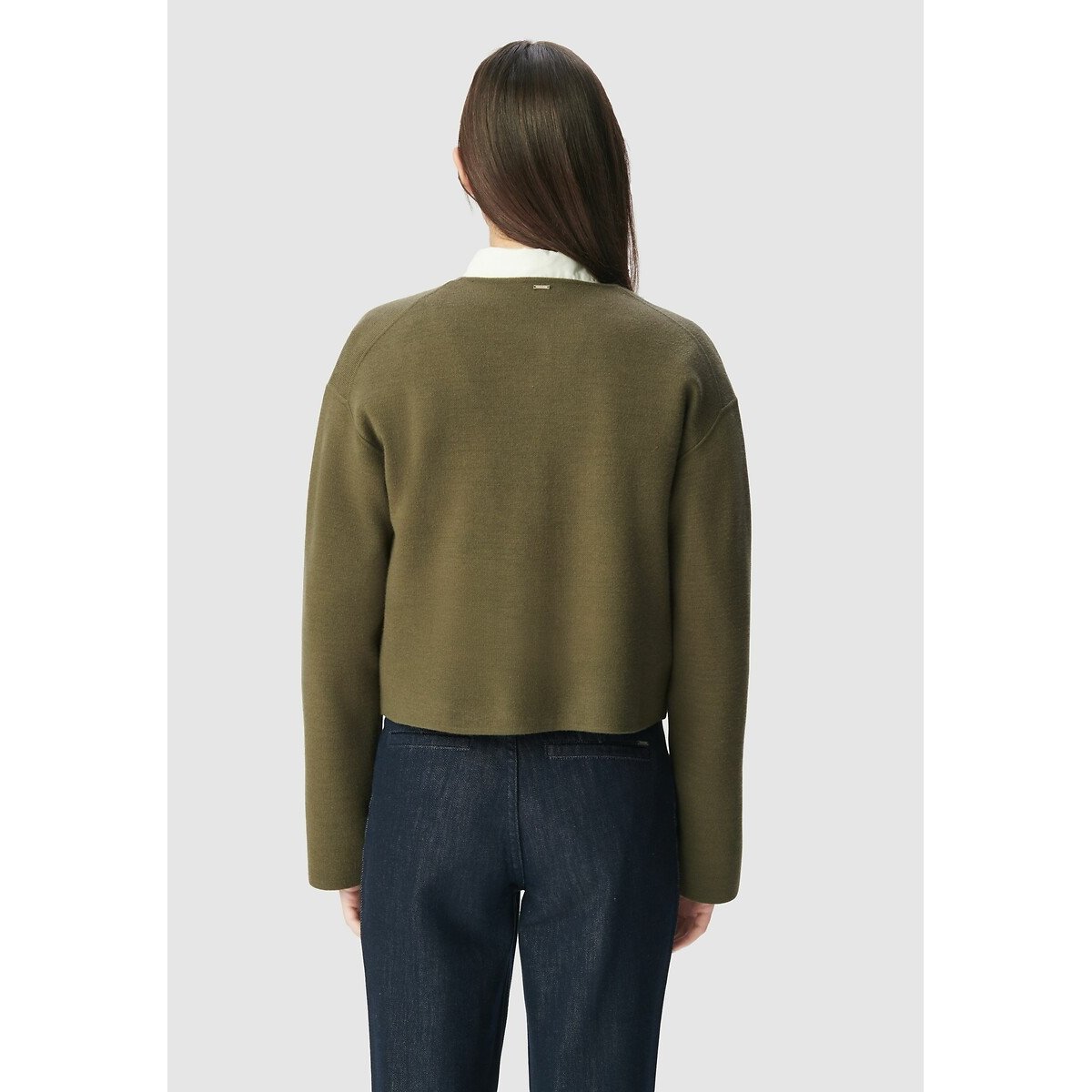 Crew Neck Cardigan with Pockets dark khaki, IKKS
