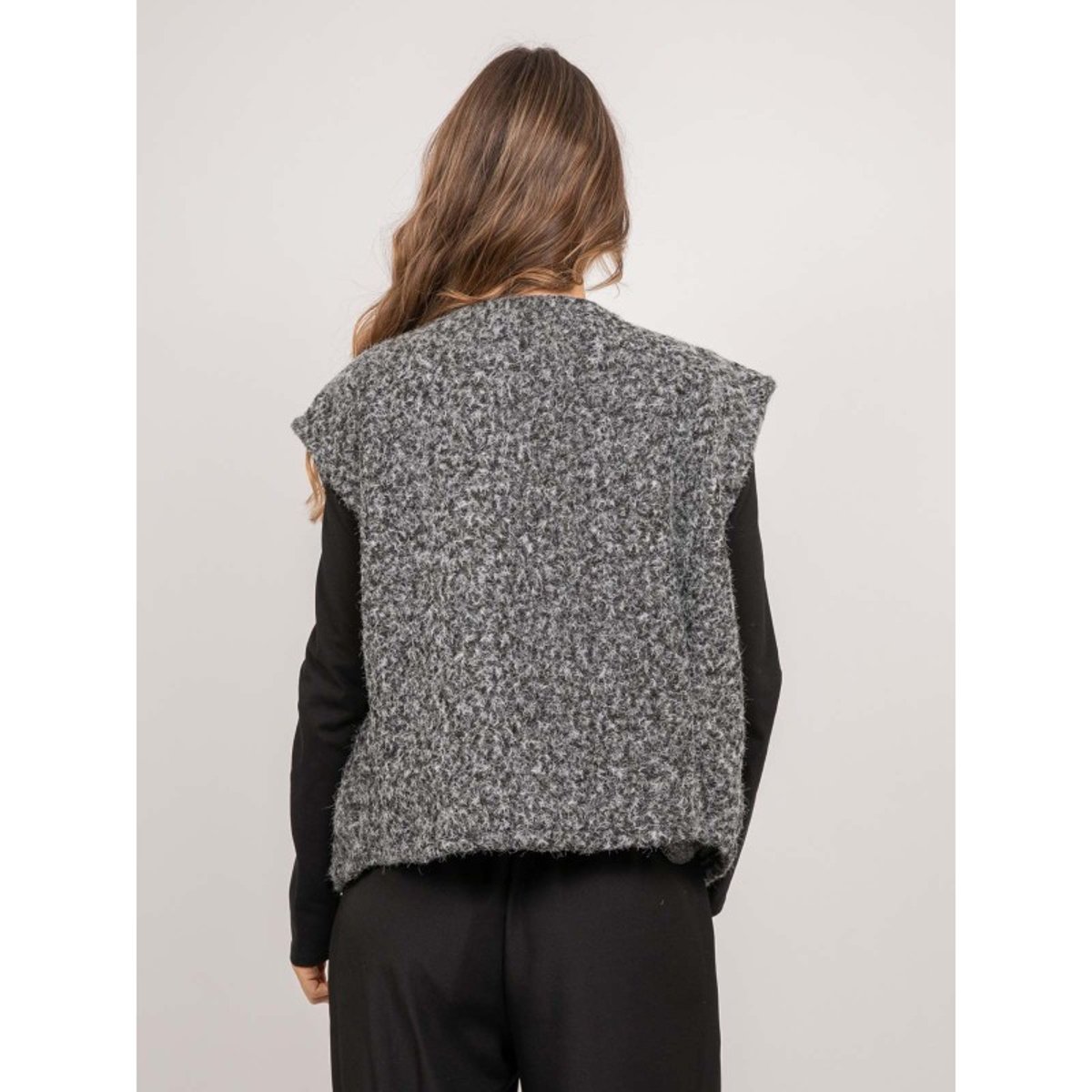 Gilet Sans Manches Maille Bouclée Ujara gris, DONA LISA