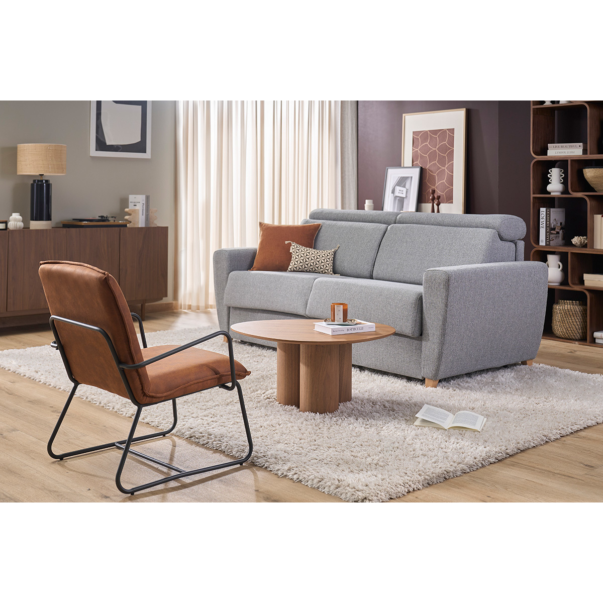 Fauteuil vintage marron et métal noir MERCY marron, MILIBOO