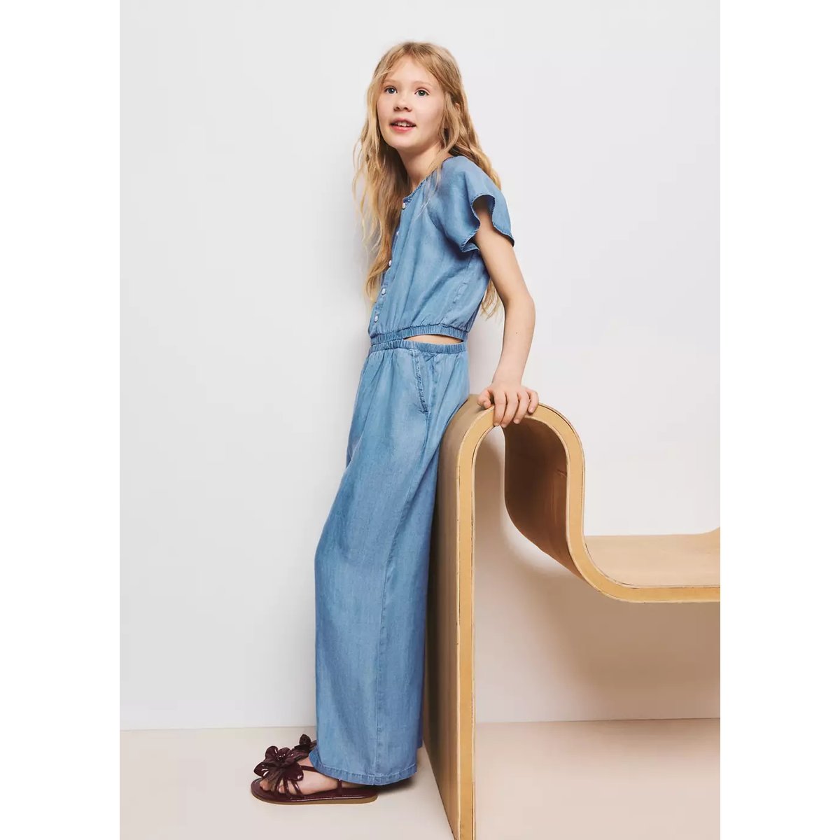 Combinaison en lyocell à détails découpes bleu moyen, MANGO KIDS