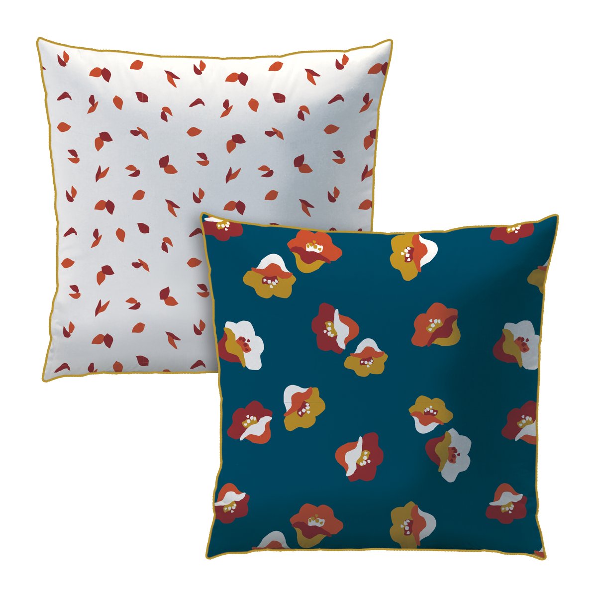 Set de 2 taies d'oreiller imprimées en percale de coton BIO, NARCISSE bleu paon, MATT ET ROSE
