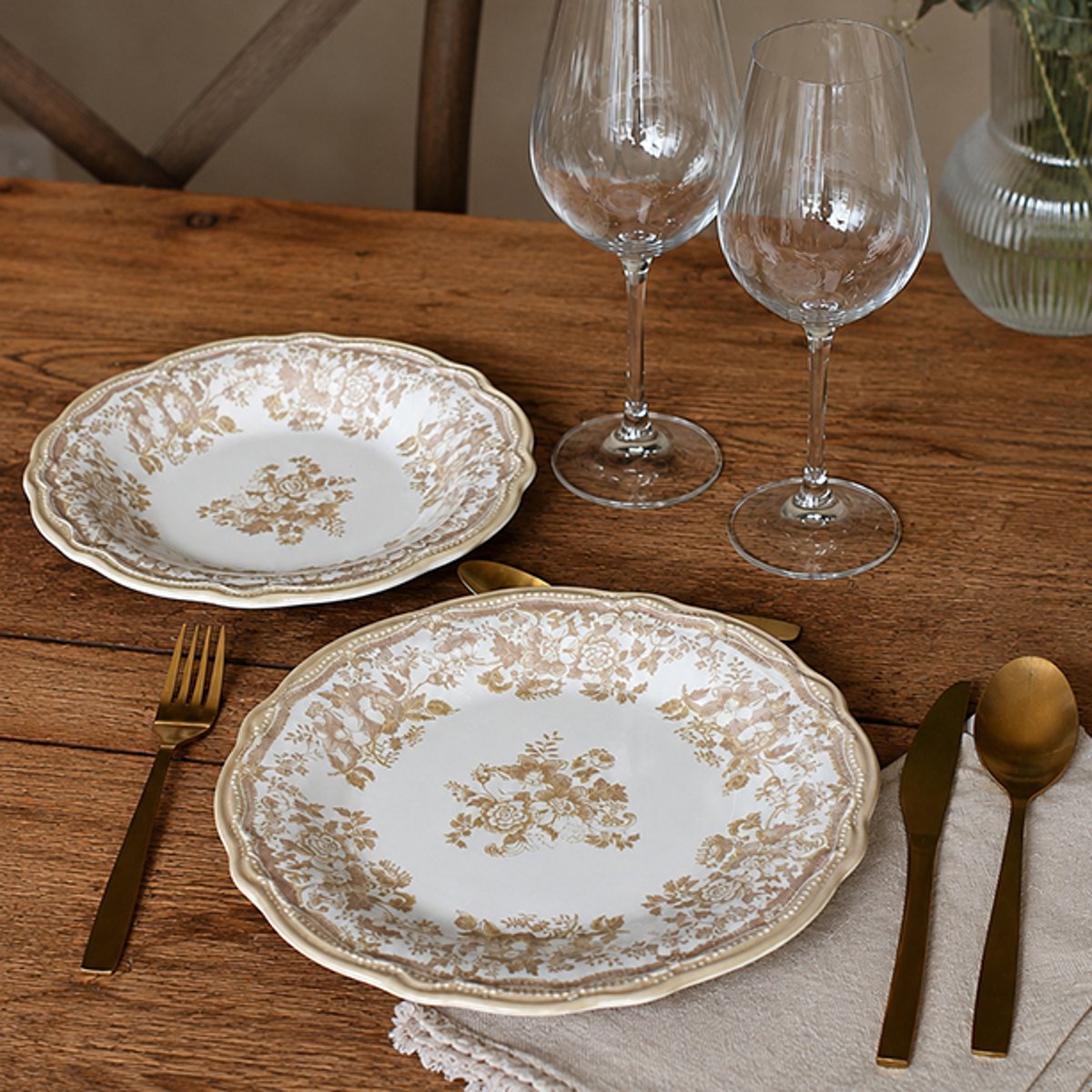 Lot de 6 assiettes plates en grès 26cm, FAUSTINE miel, NOVASTYL