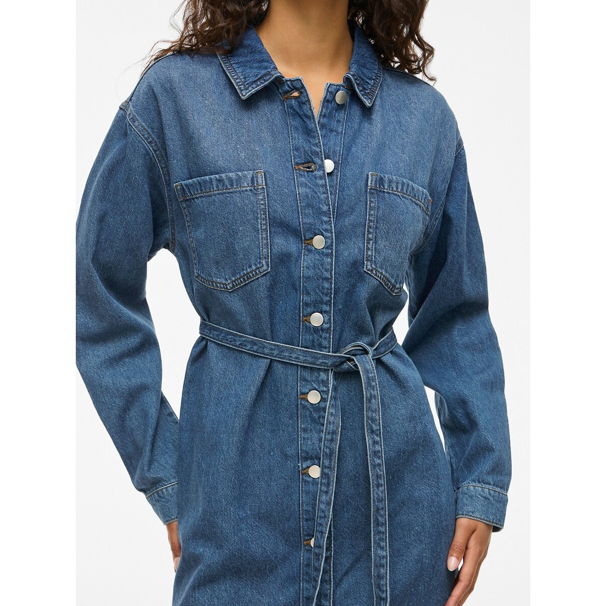 Robe courte en jean ceinturée bleu stone, VILA