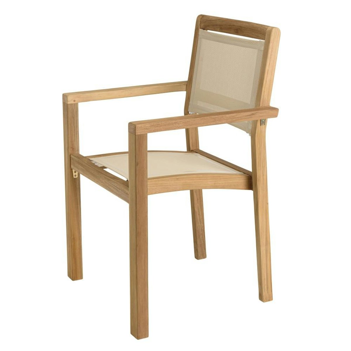 Lot de 2 fauteuils empilables teck et textilène couleur beige ALERIA bois naturel, PIER IMPORT