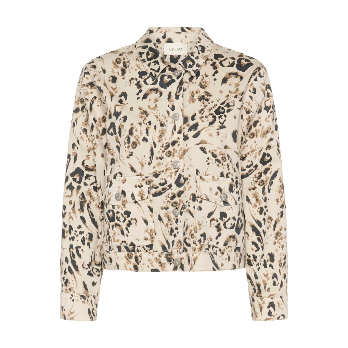Veste en jean beige oatmeal leopard, CREAM