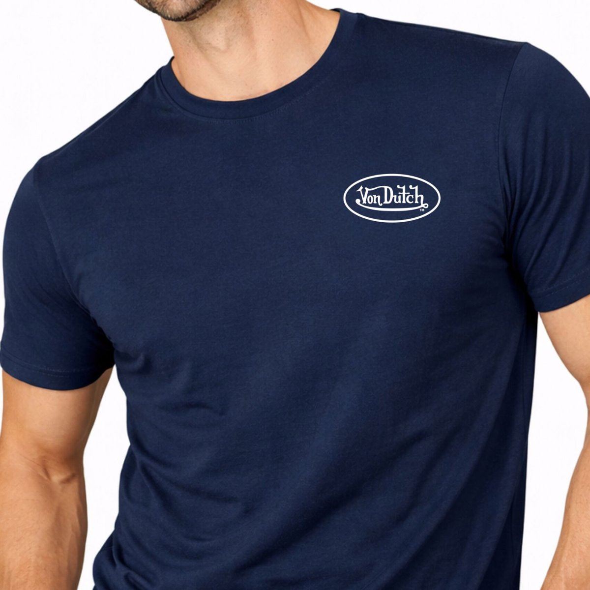 T-shirt en coton LOG bleu foncé/blanc, VON DUTCH