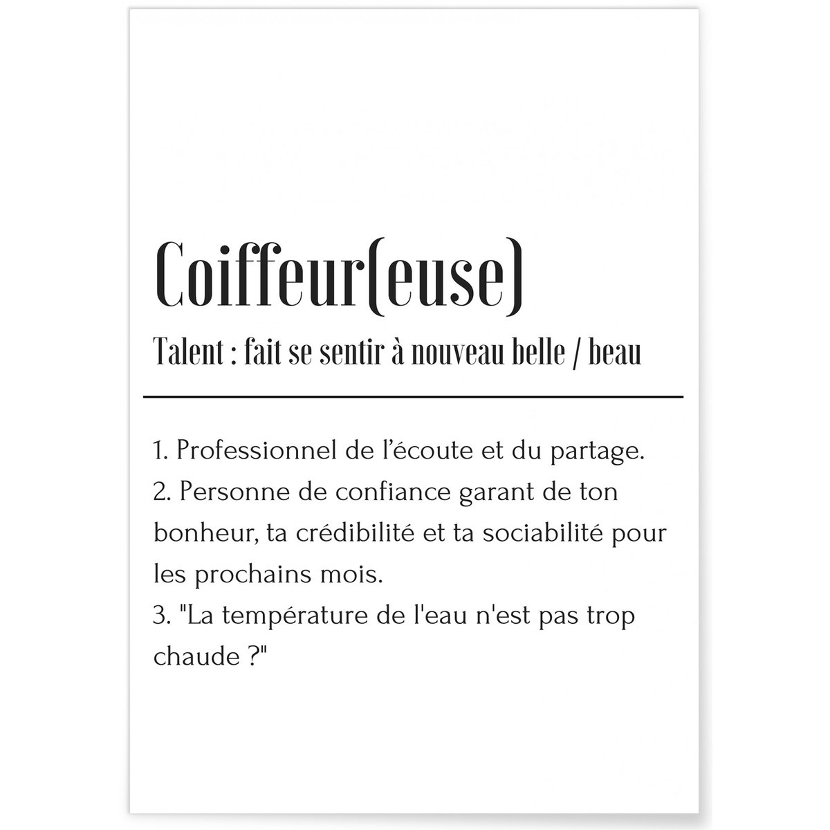 Affiche Définition Coiffeur blanc, L'AFFICHERIE