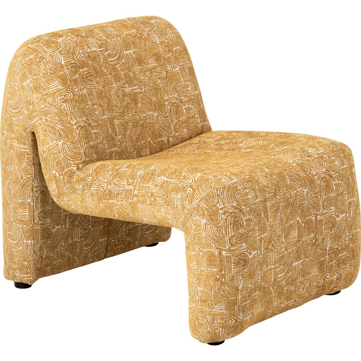 Chaise longue en tissu motif graphique ocre, RECOLLECTION