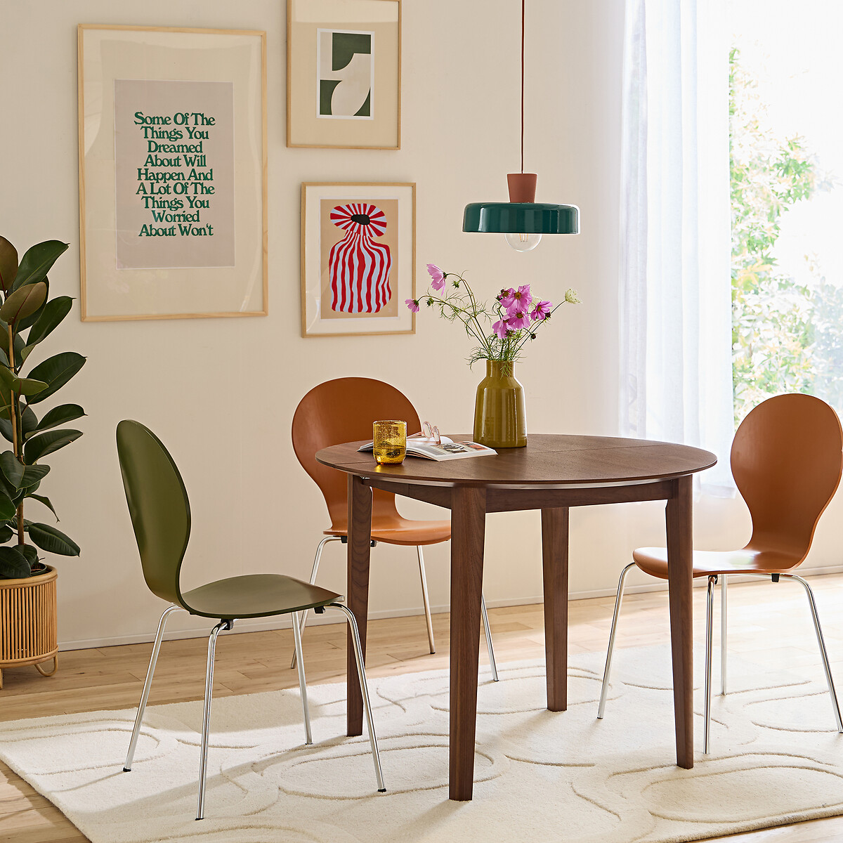 Table à manger, extensible, en plaqué noyer, 4 à 8 couverts, TIOGA coloris noyer, LA REDOUTE INTERIEURS
