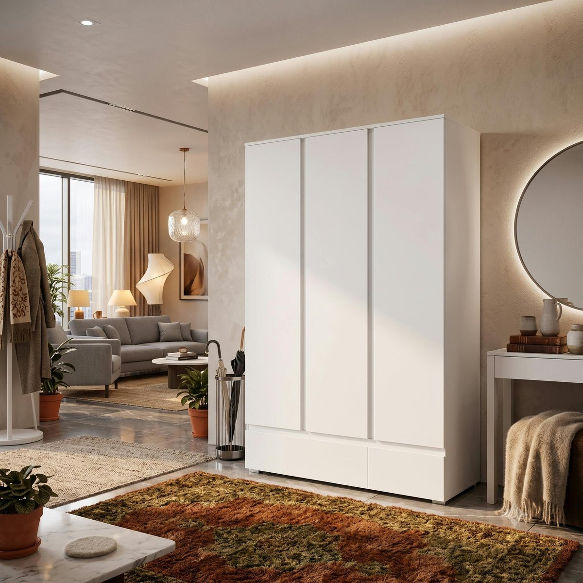 Armoire penderie blanche 3 portes 2 tiroirs ALVA blanc, PIER IMPORT