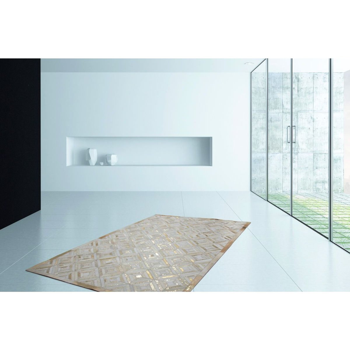 Tapis rectangulaire en cuir fait main SPARK blanc, or, ARTE ESPINA