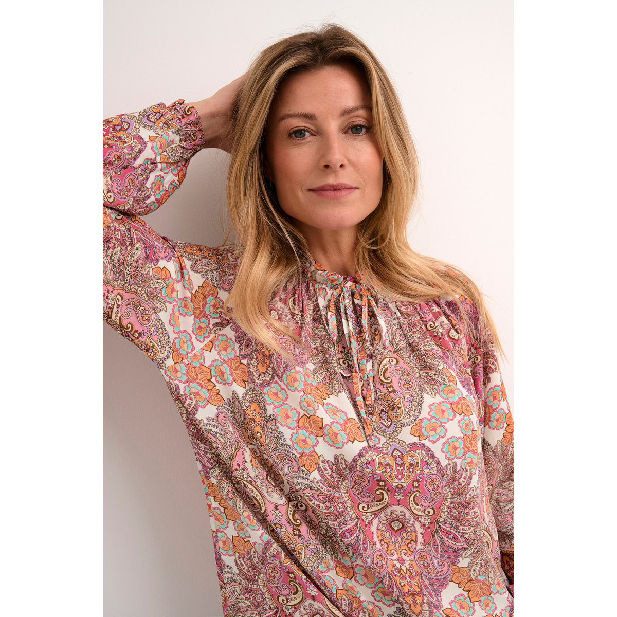 Long sleeved blouse rose cachemire, CREAM