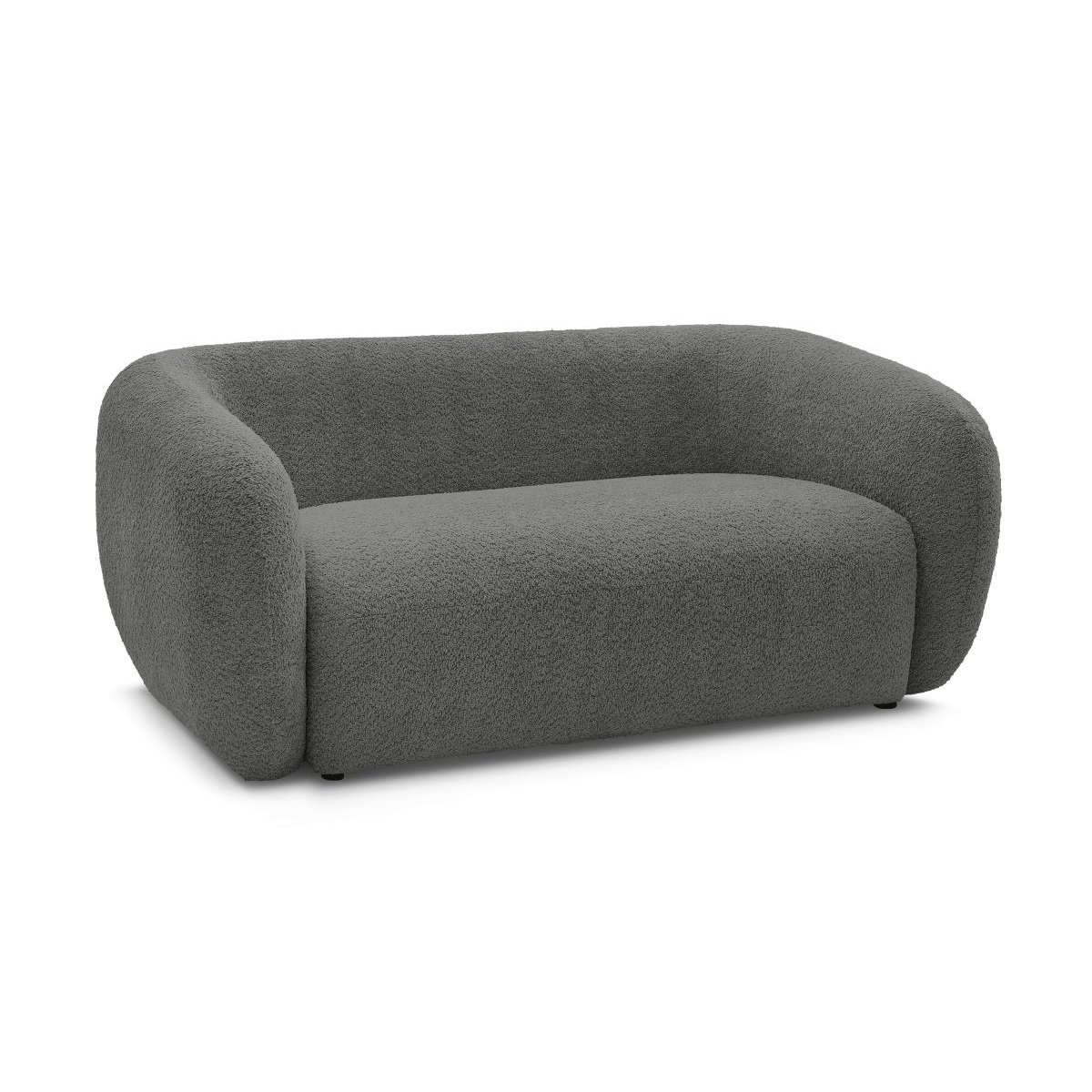 Canapé droit fixe 2 places en tissu bouclette, CELINE gris foncé, BOBOCHIC