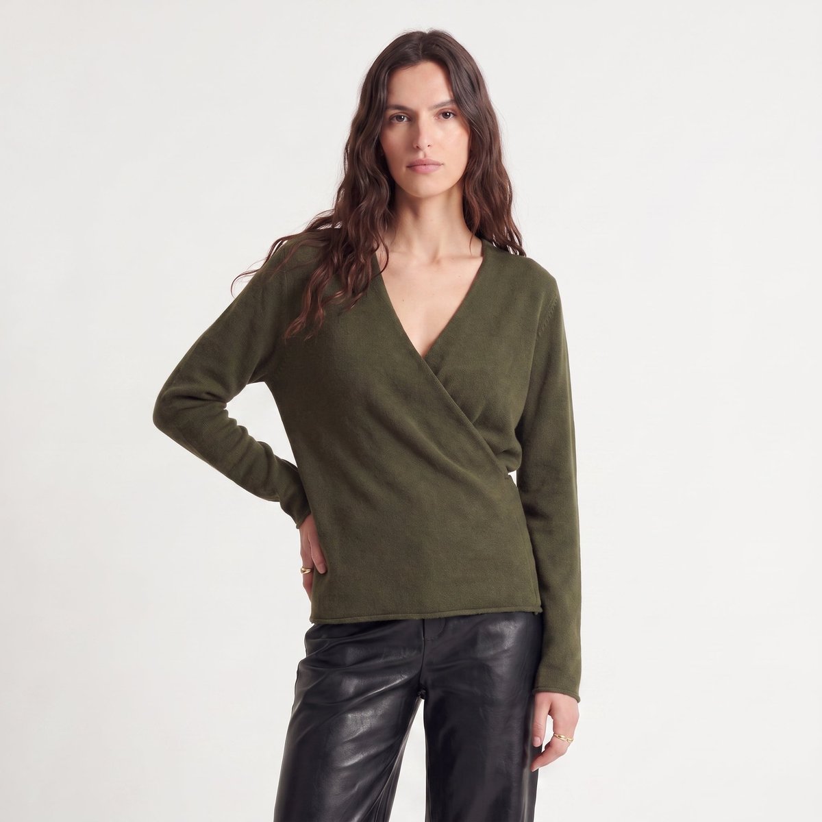 Pull cache-cœur col en V manches longues CIANA khaki, ARTLOVE