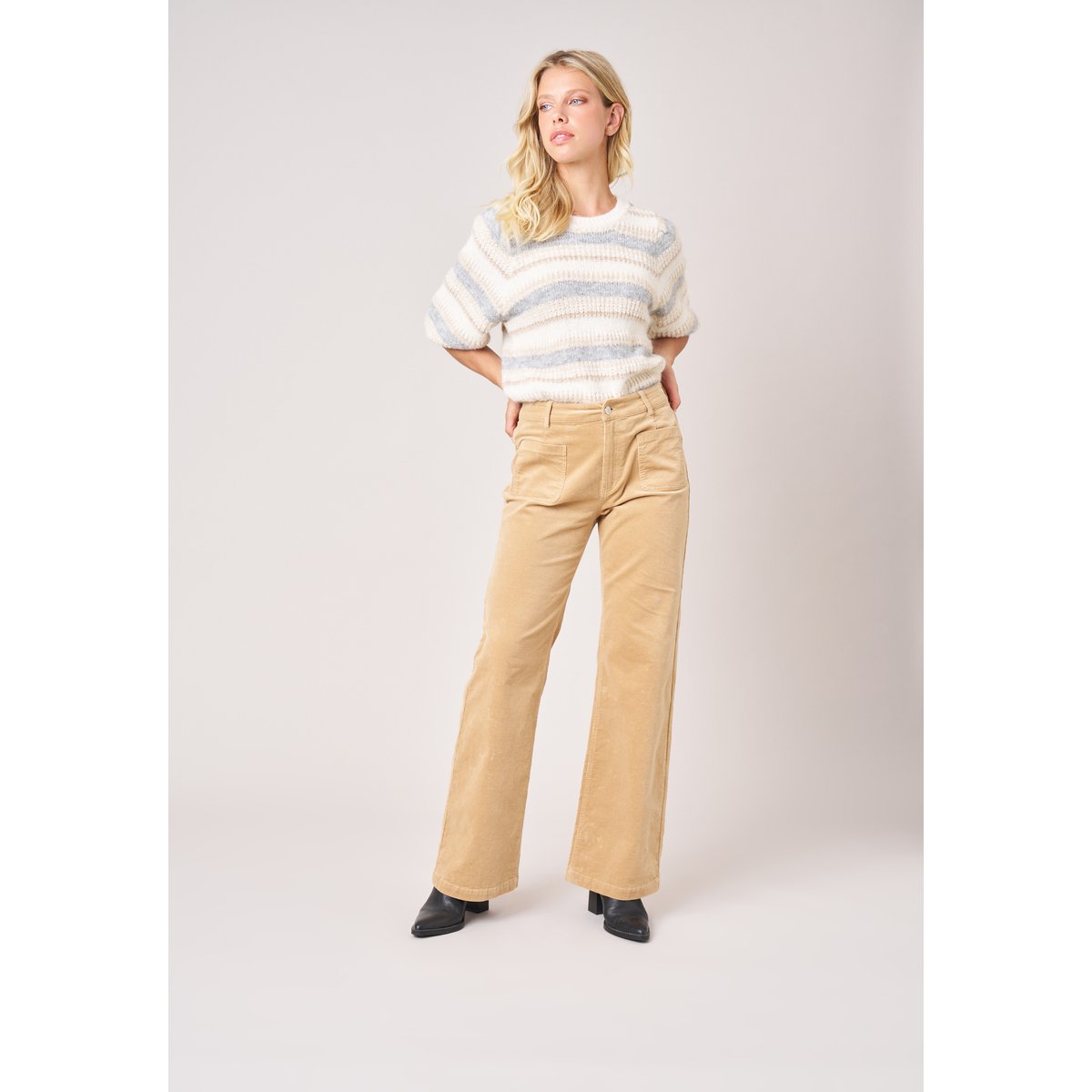 Pantalon bootcut femme en coton SAKARI beige, DEELUXE